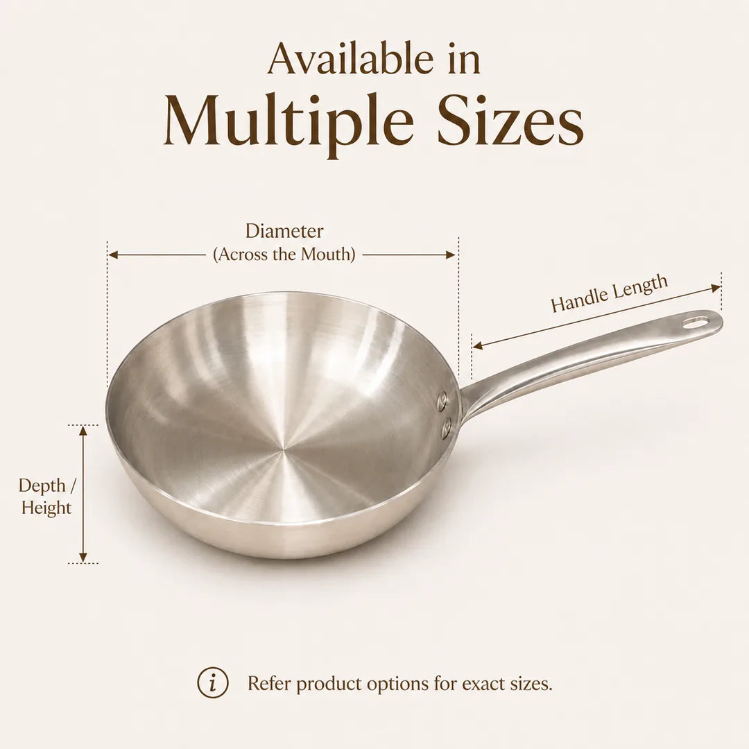 Nutristar stainless steel triply frypan size guide for 20 cm, 22 cm and 24 cm variants