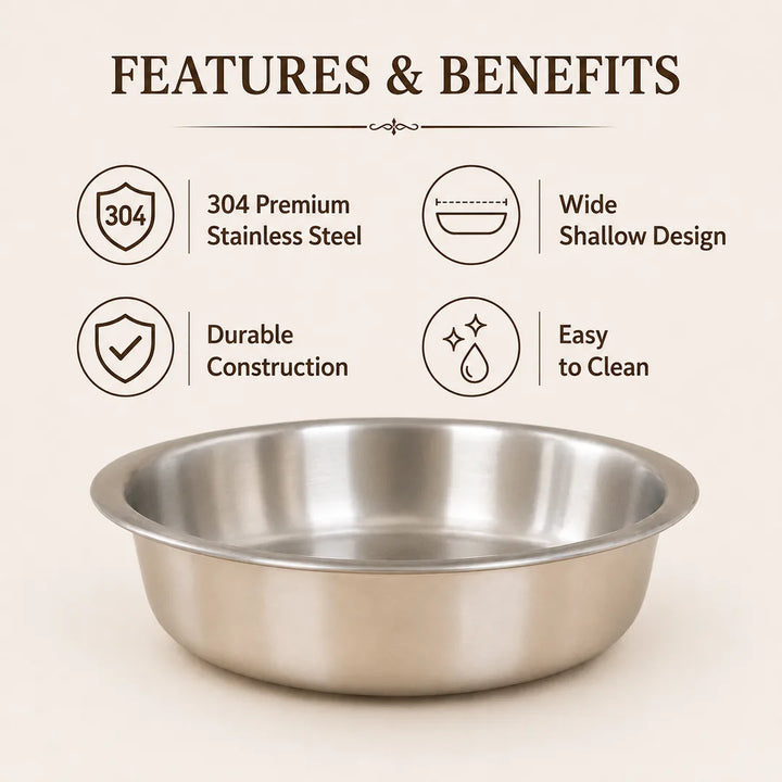 Nutristar triply stainless steel shallow pot highlighting wide shallow design, durable construction and easy cleaning
