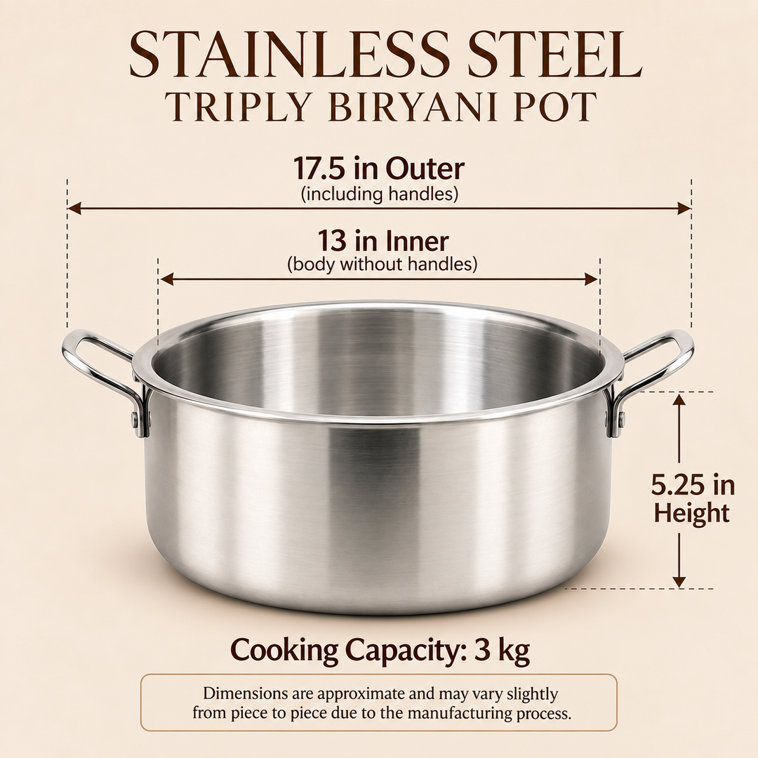 3 kg stainless steel triply biryani handi with stainless steel lid and side handles