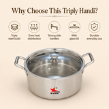Stainless Steel Triply Biryani Handi | Cooking Handi
