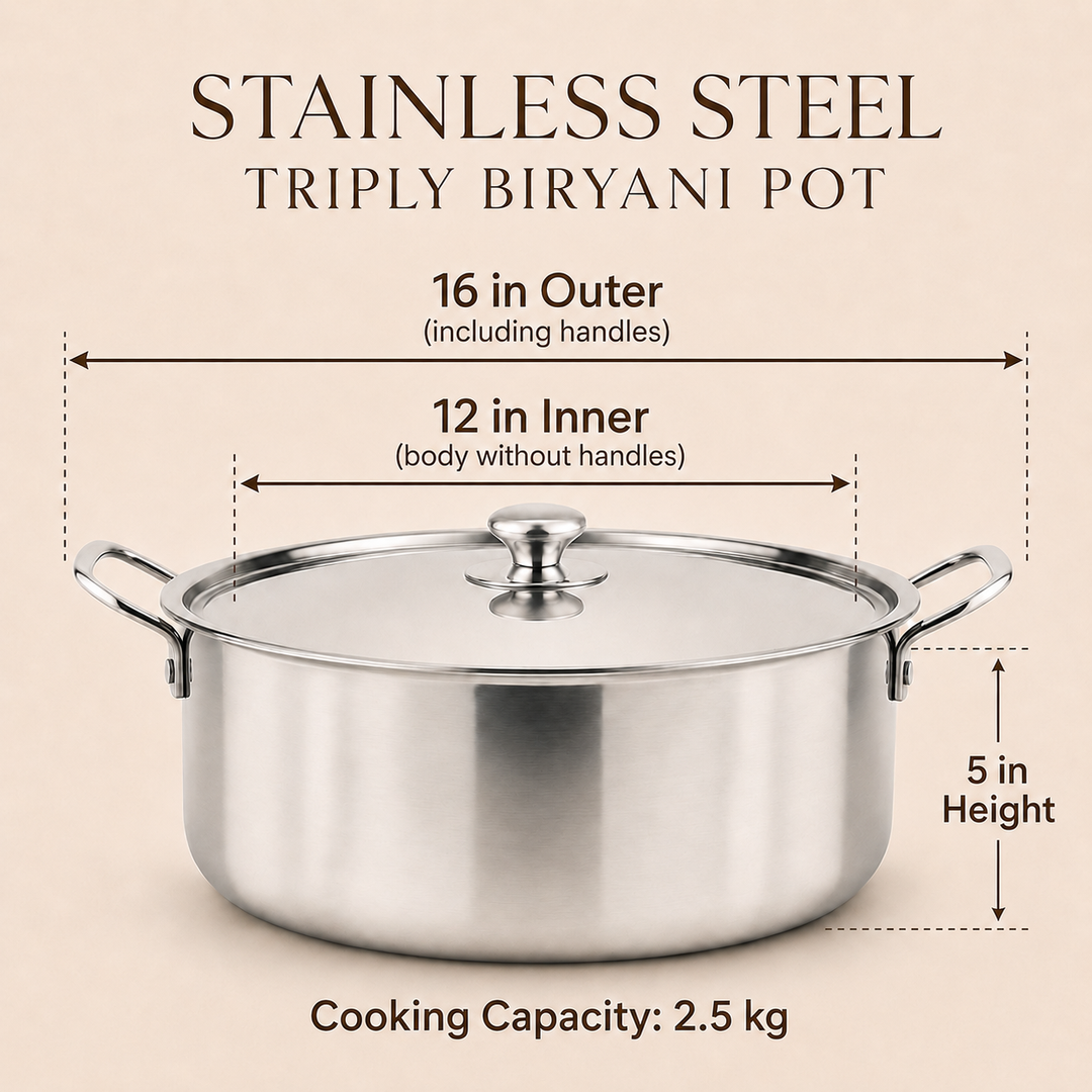 Stainless Steel Triply Biryani Handi | Cooking Handi