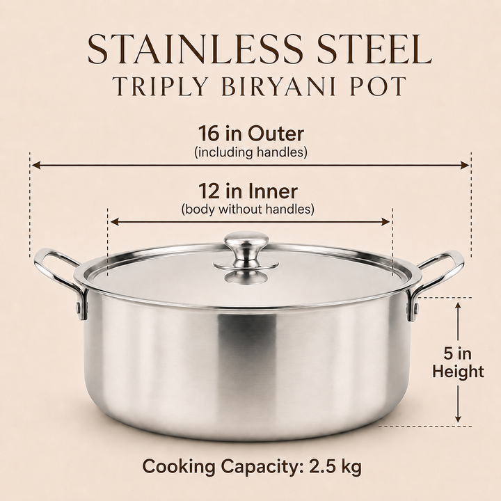 Stainless Steel Triply Biryani Handi | Cooking Handi