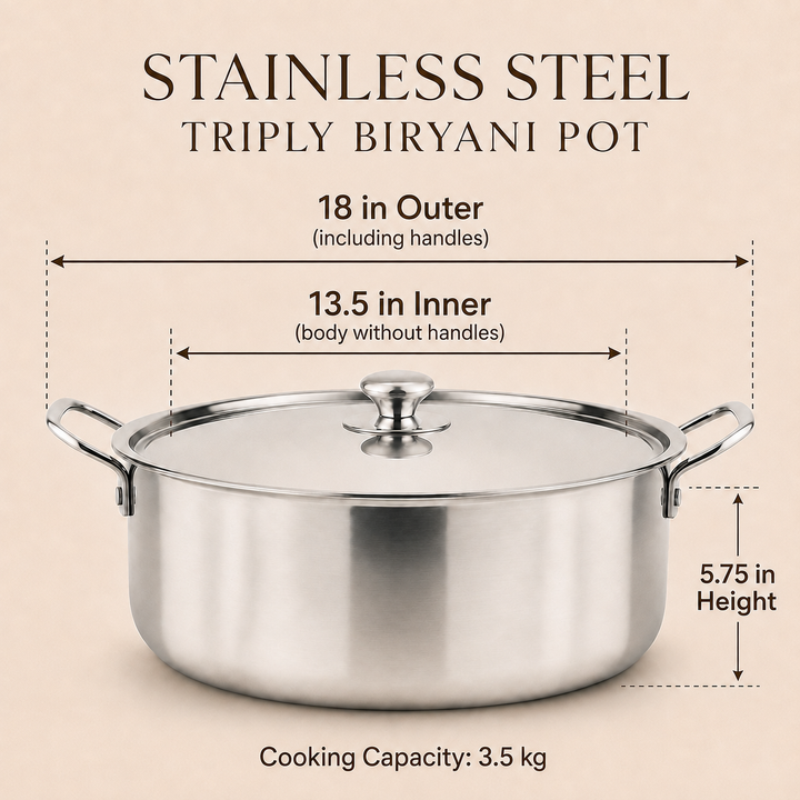 Stainless Steel Triply Biryani Handi | Cooking Handi