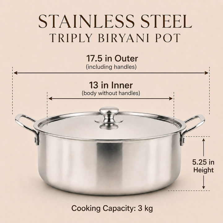Stainless Steel Triply Biryani Handi | Cooking Handi