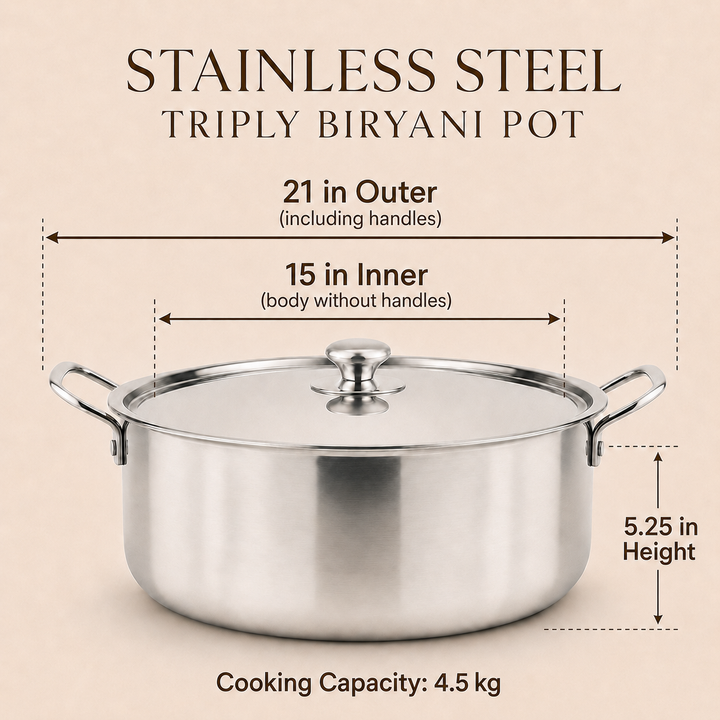 Stainless Steel Triply Biryani Handi | Cooking Handi