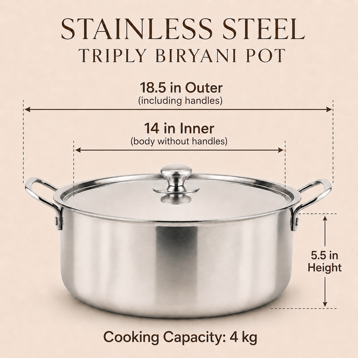 Stainless Steel Triply Biryani Handi | Cooking Handi