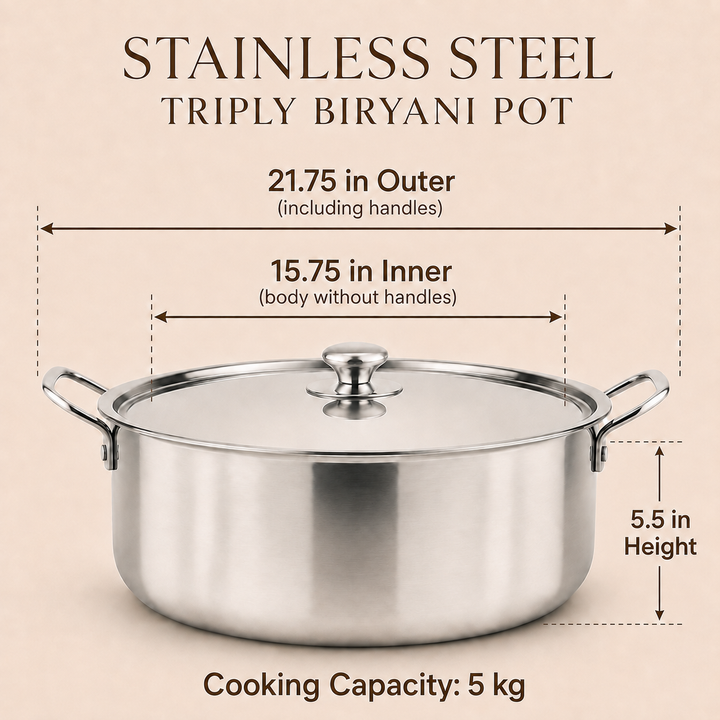 Stainless Steel Triply Biryani Handi | Cooking Handi