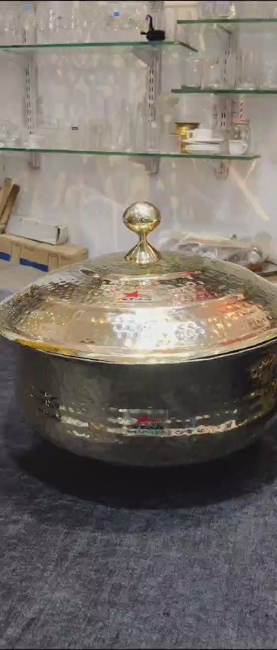 Biryani Handi Brass, Big Brass Biryani Handi Heavy Gauge With Lid - Tin Coating Kalai Inside Handi