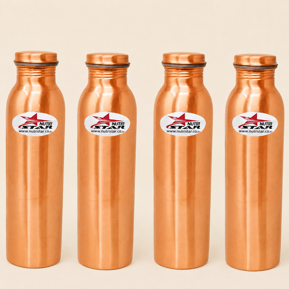 Nutristar pure copper water bottles with smooth polished finish and caps