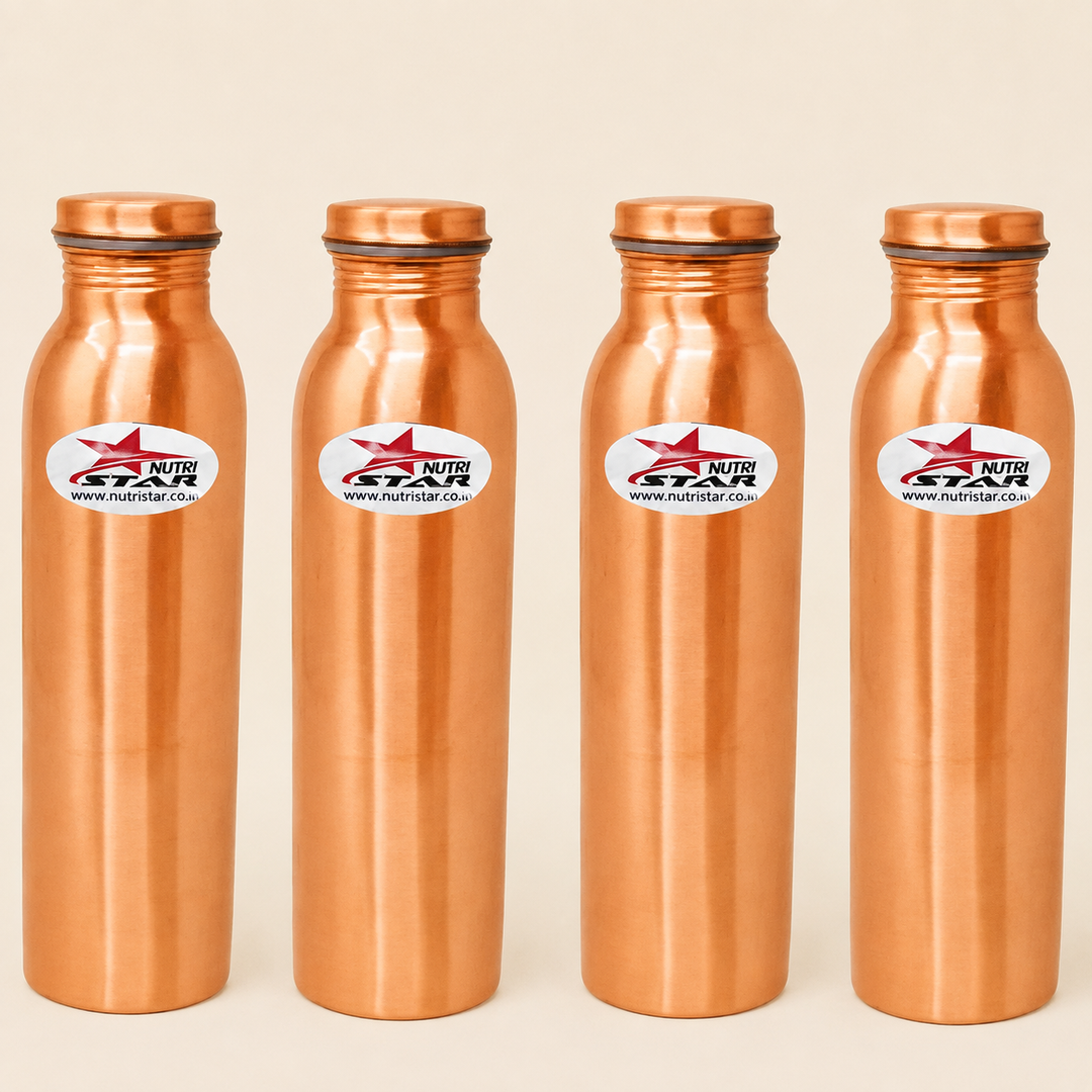 Nutristar pure copper water bottles with smooth polished finish and caps