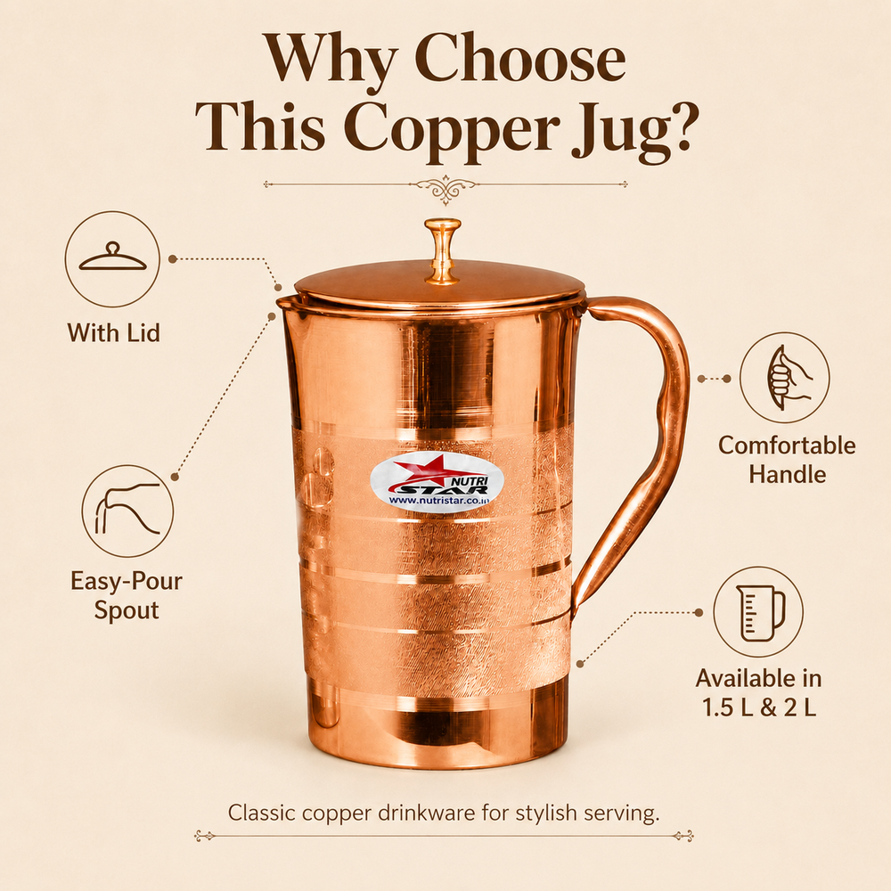 Copper Water Jug with Lid, Copper Jug,  Drinkware ( Pack of 1). - uses