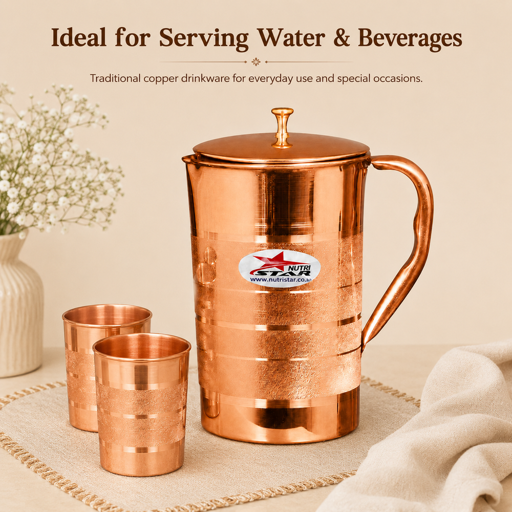 Copper Water Jug with Lid, Copper Jug,  Drinkware ( Pack of 1). - use
