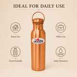 Pure copper water bottle with secure lid durable body and carry handle