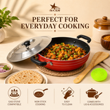 Non Stick Kadai/Pan with Handles, wooden turner, and Lid, Deep Fry Pan.