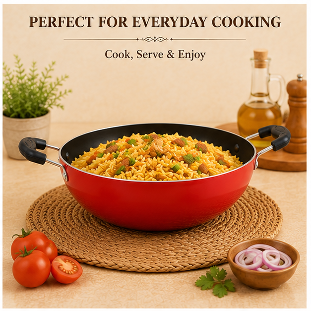 Non Stick Kadhai Cooking Pot, Non Stick Fry Pan/Wok, Pack of 1. - size guide