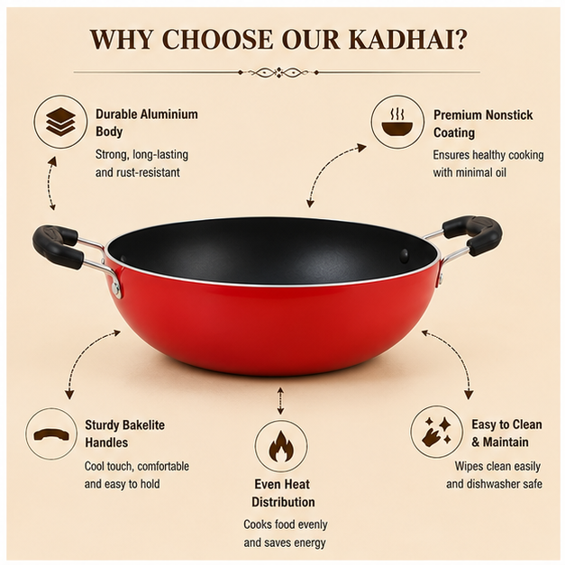 Non Stick Kadhai Cooking Pot, Non Stick Fry Pan/Wok, Pack of 1. - uses