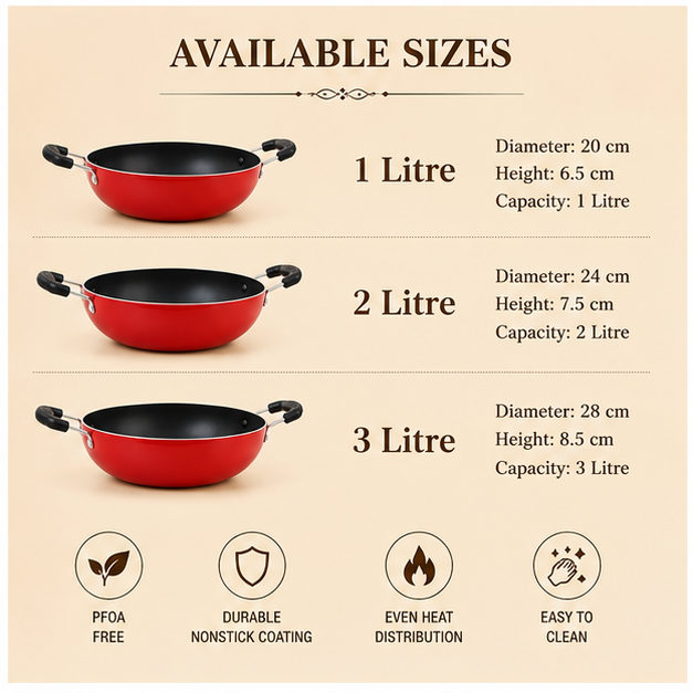 Non Stick Kadhai Cooking Pot, Non Stick Fry Pan/Wok, Pack of 1. - use