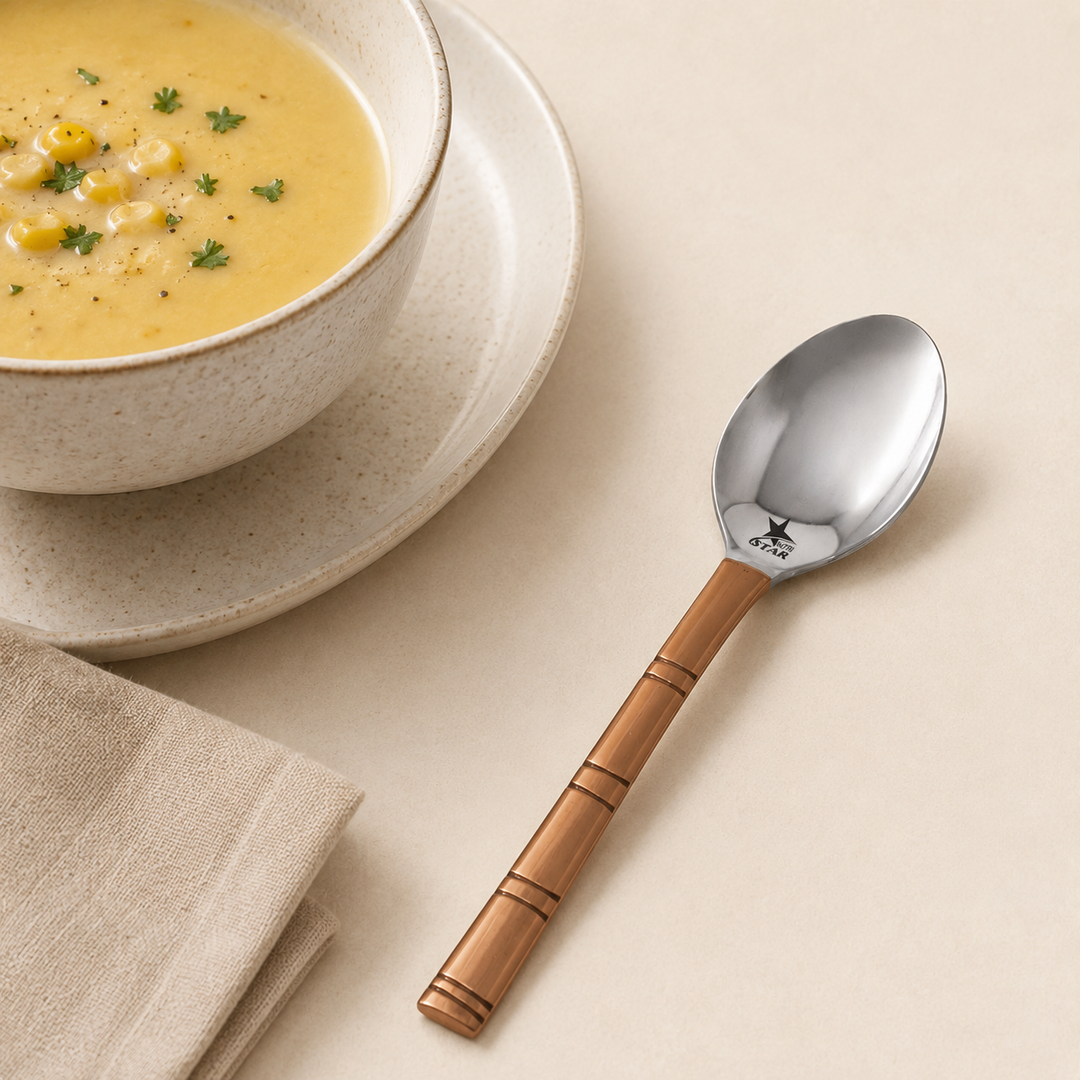 Nutristar stainless steel serving spoons with copper finish handles set of 6