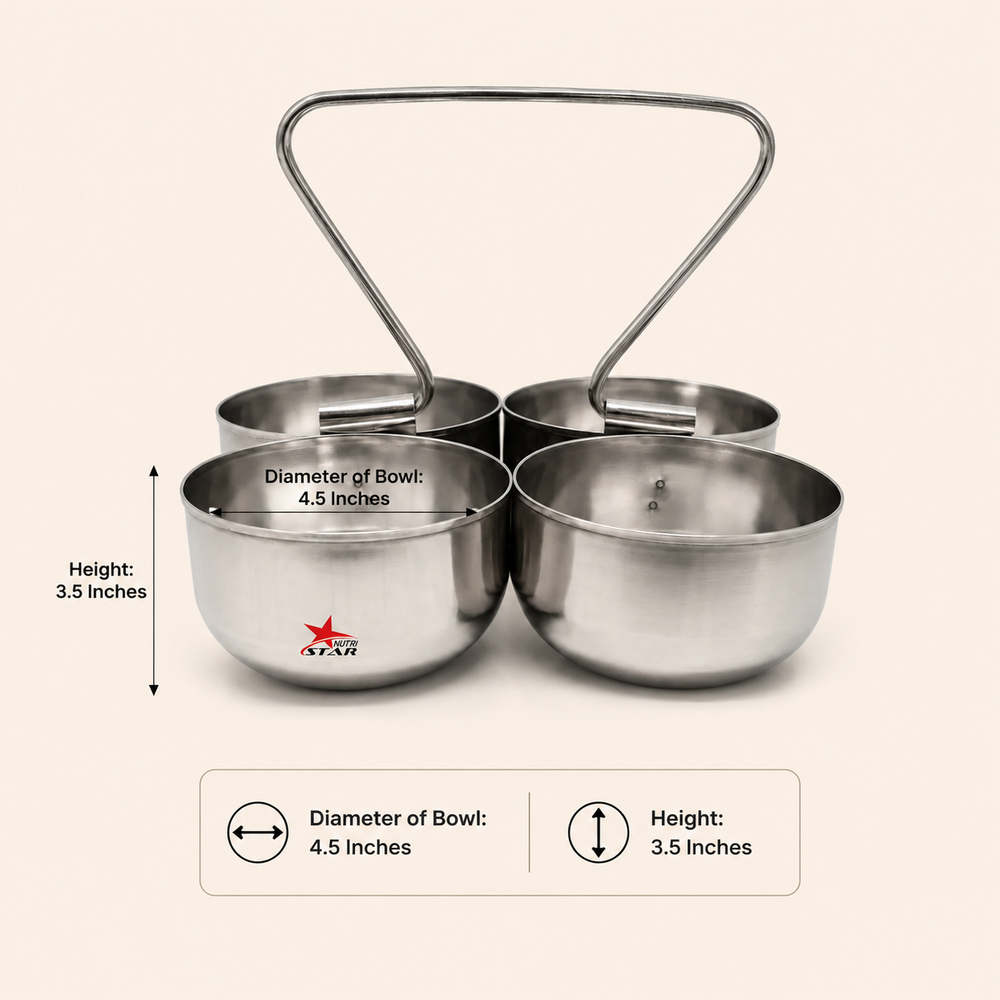 Stainless Steel 4 Piece Serving Bowls Set with Solid Handle, Serveware, Bowl Diameter 4.5 Inches and Height 3.5 Inches – product image