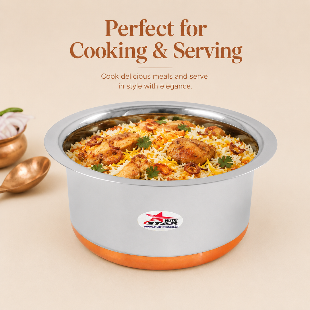Stainless Steel Copper Bottom Cooking Pot,Tope,Patila. SS Bagona - use