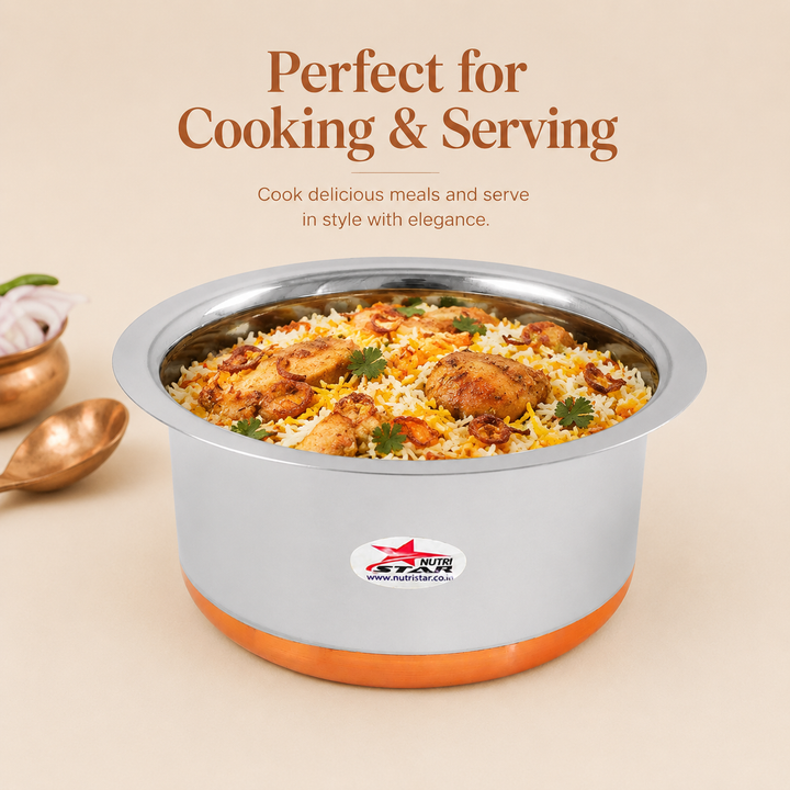 Stainless Steel Copper Bottom Cooking Pot,Tope,Patila. SS Bagona - use