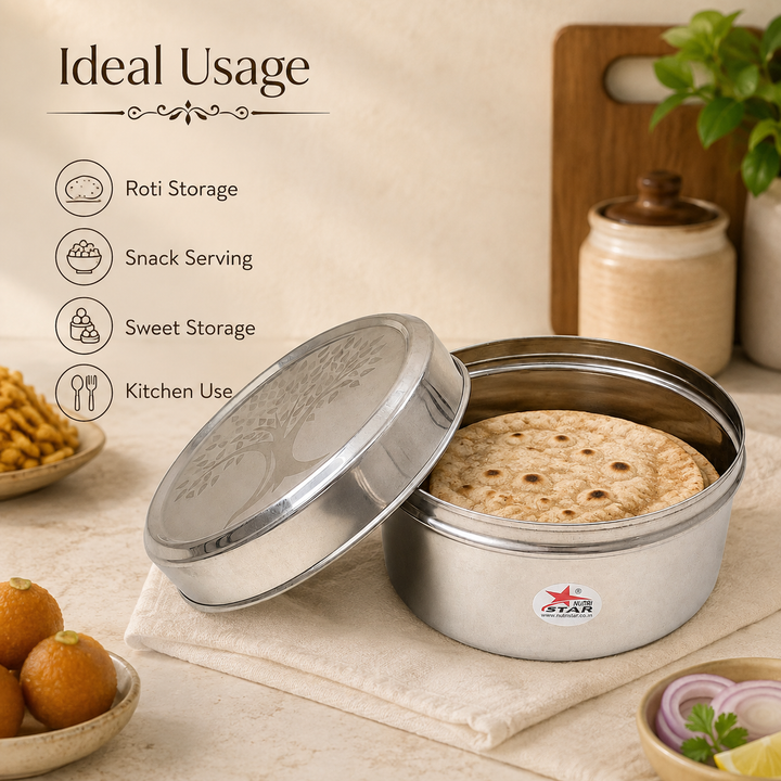 Nutristar stainless steel roti storage container with matching lid