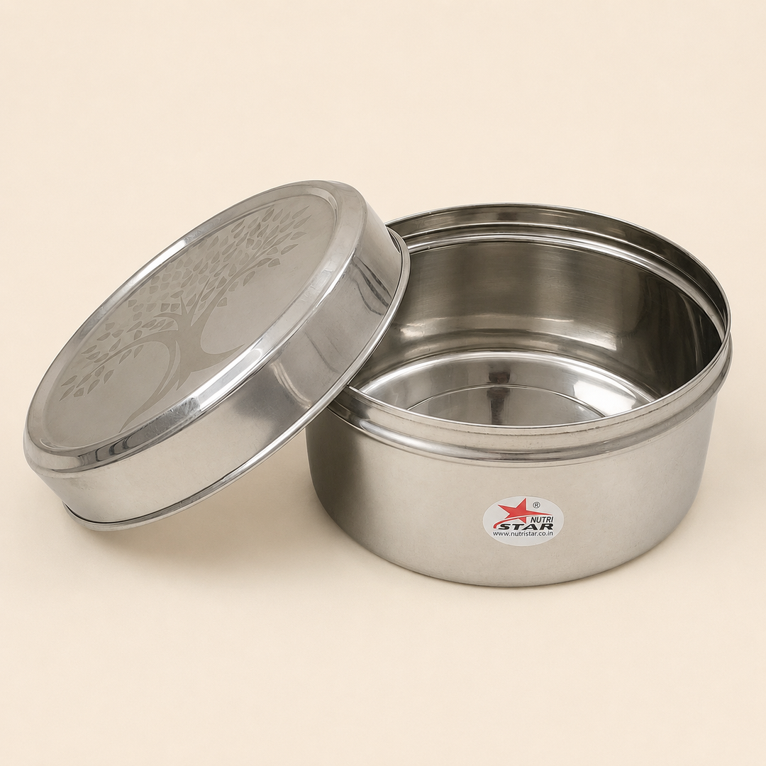 Nutristar stainless steel roti storage container with matching lid