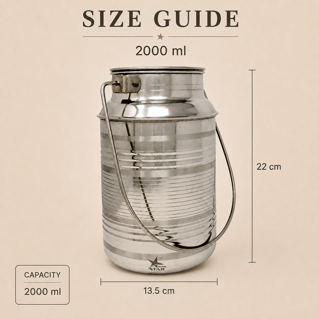 Nutristar stainless steel milk can with fitted lid and carry handle