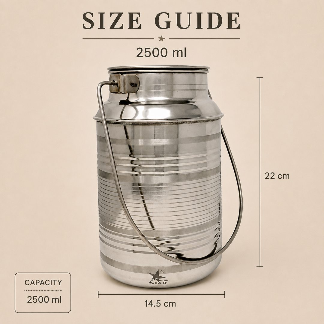 Nutristar stainless steel milk can with fitted lid and carry handle