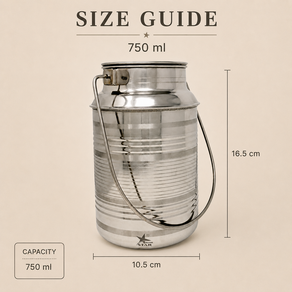 Nutristar stainless steel milk can with fitted lid and carry handle