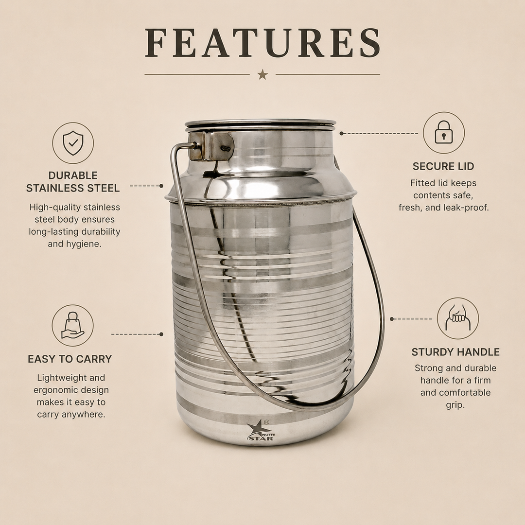Nutristar stainless steel milk can with fitted lid and carry handle