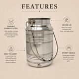 Nutristar stainless steel milk can with fitted lid and carry handle