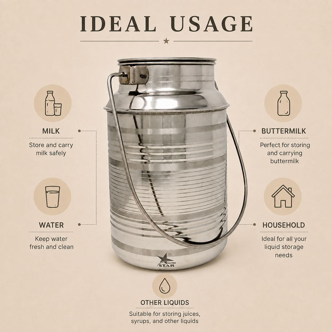 Nutristar stainless steel milk can with fitted lid and carry handle