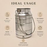 Nutristar stainless steel milk can with fitted lid and carry handle