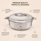 Nutristar stainless steel insulated casserole with lid and twin side handles