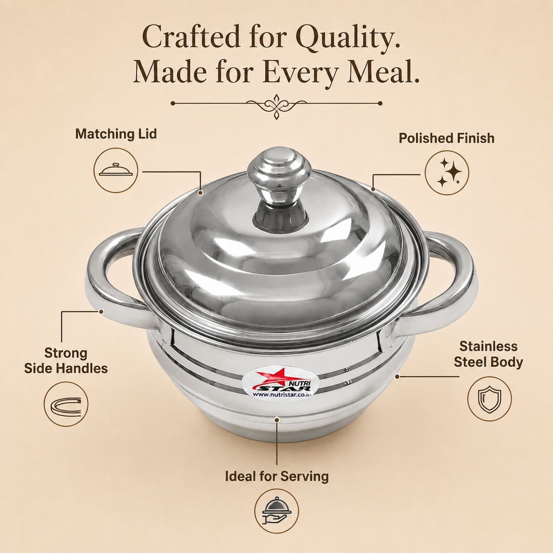 Nutristar stainless steel serving casserole with lid and side handles