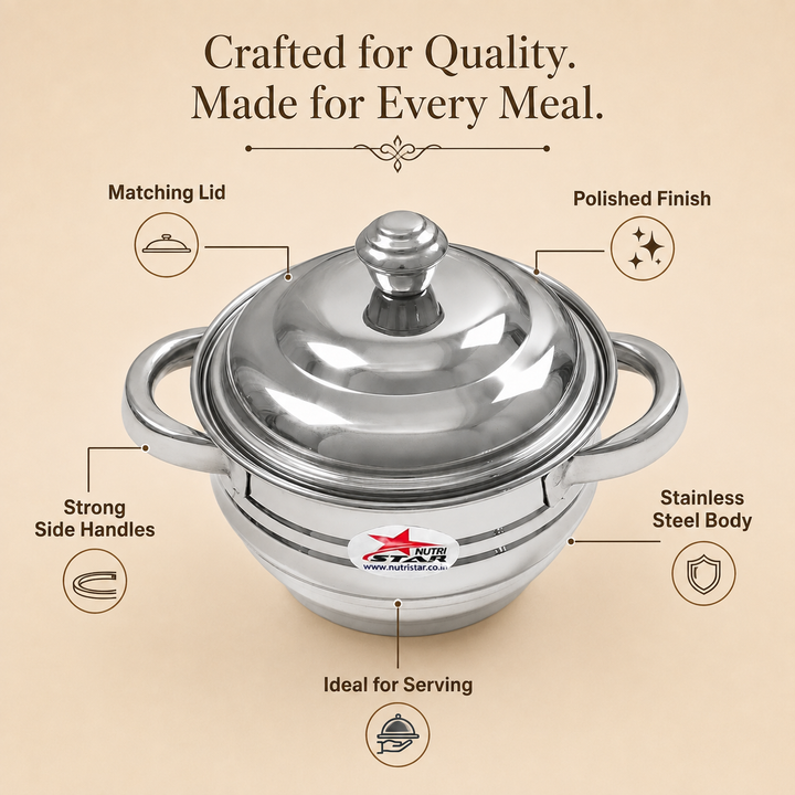 Nutristar stainless steel serving casserole with lid and side handles