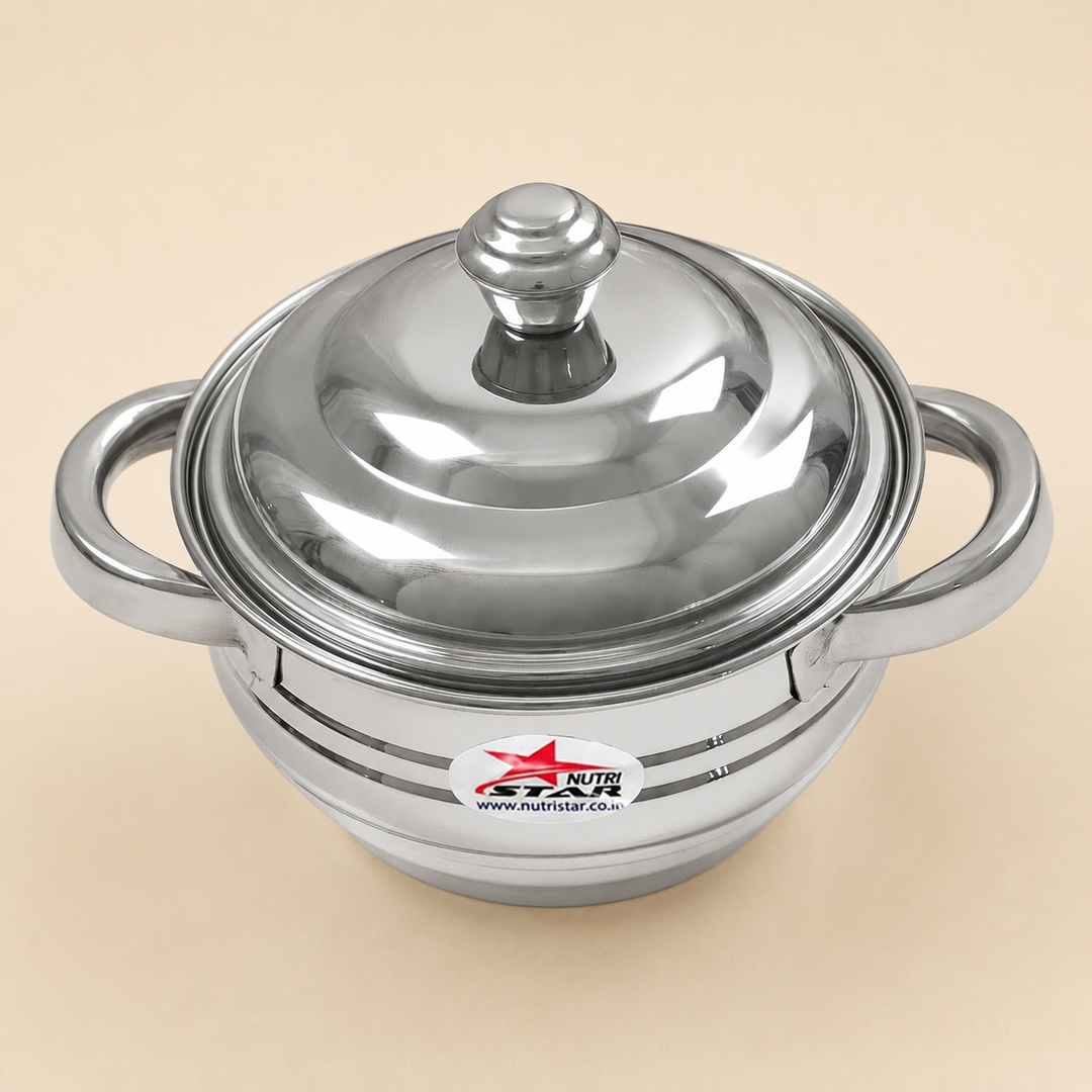 Nutristar stainless steel serving casserole with lid and side handles