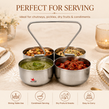 Stainless Steel 4 Piece Serving Bowls Set with Solid Handle, Serveware, Bowl Diameter 4.5 Inches and Height 3.5 Inches.