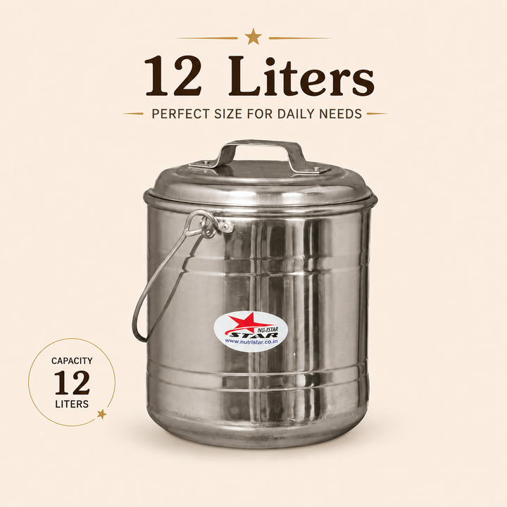 Nutristar stainless steel storage container with lid and carry handle 12L