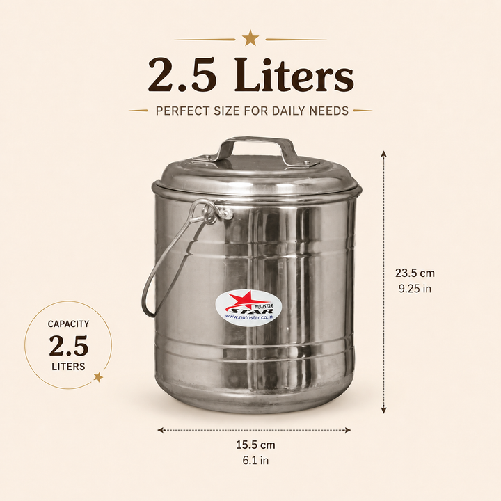 Nutristar stainless steel storage container with lid and carry handle 2.5L