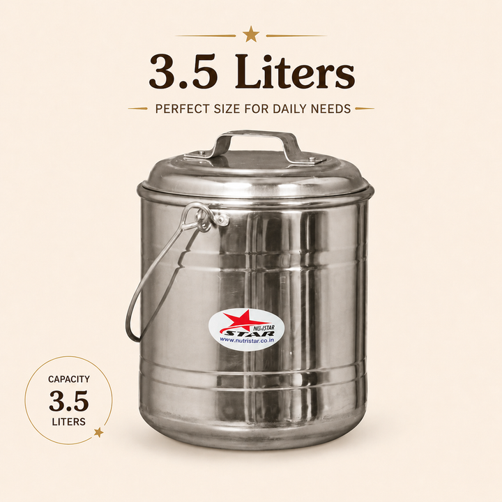 Nutristar stainless steel storage container with lid and carry handle 3.5L