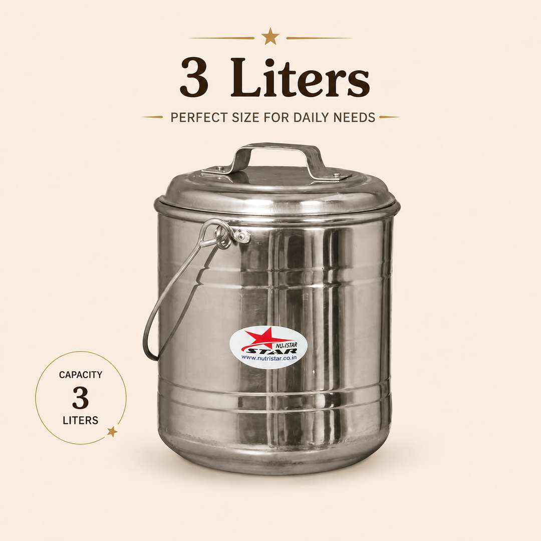 Nutristar stainless steel storage container with lid and carry handle 3L