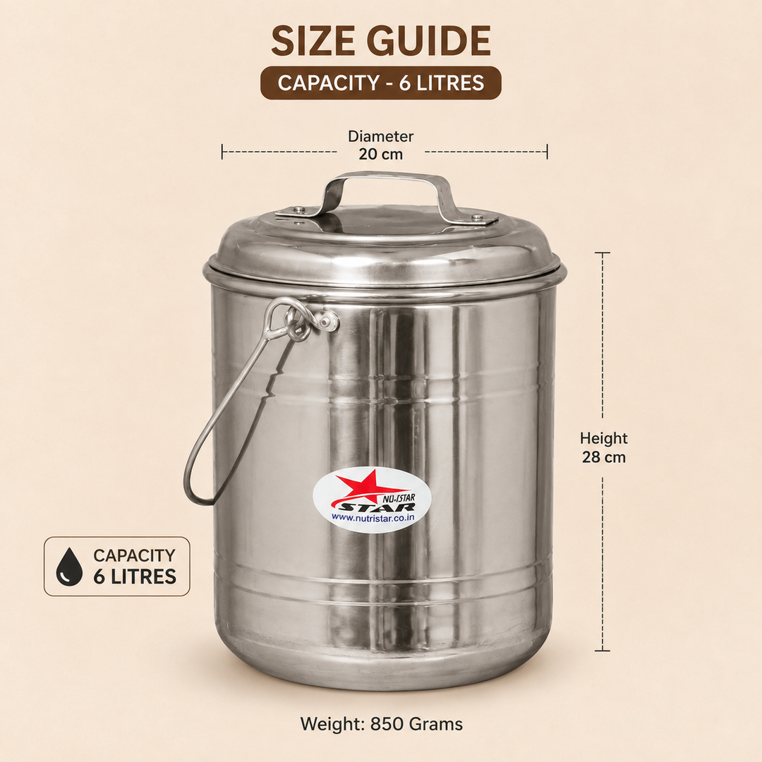 Nutristar stainless steel storage container with lid and carry handle 6L