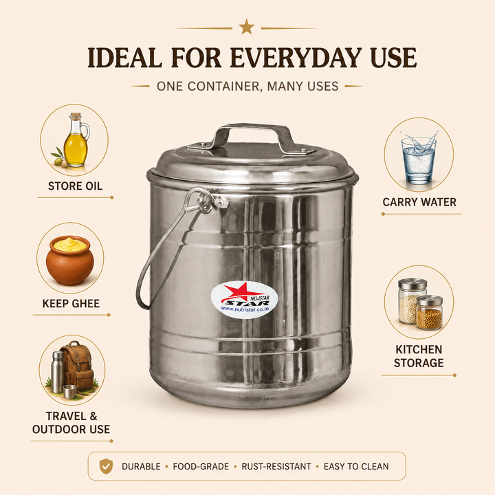 Nutristar stainless steel storage container with lid and carry handle usage
