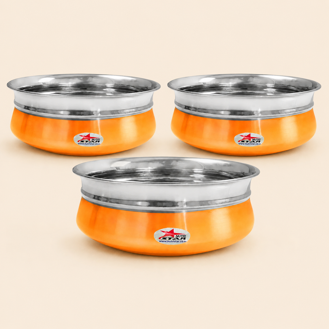 Nutristar stainless steel serving handi with copper finish base