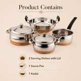 Nutristar stainless steel cookware set with copper bottom serving dishes saucepan and kadai