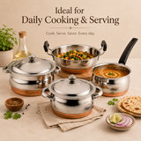 Nutristar stainless steel cookware set with copper bottom serving dishes saucepan and kadai