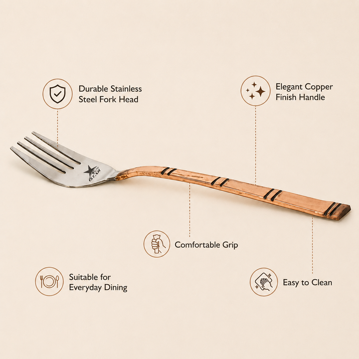 Nutristar stainless steel dining forks with copper finish handles set of 6