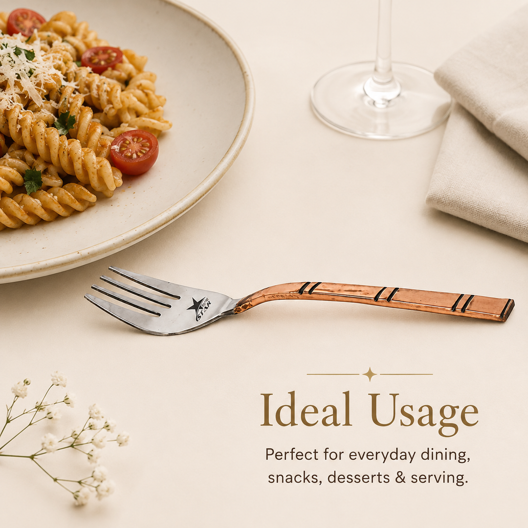 Nutristar stainless steel dining forks with copper finish handles set of 6